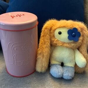 JuJu Stuffed Animal with Pink Tin and Blue Flower